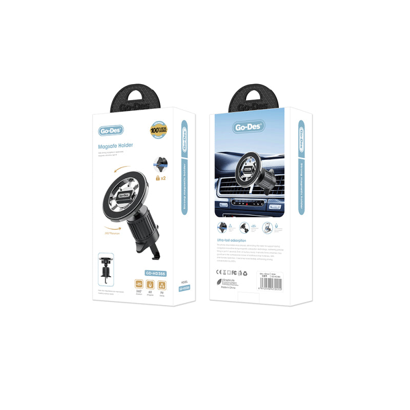 Go Des GD-HD366 M-safe Magnetik 360 Derece Dönebilen Havalandırma Tasarımlı Telefon Tutucu