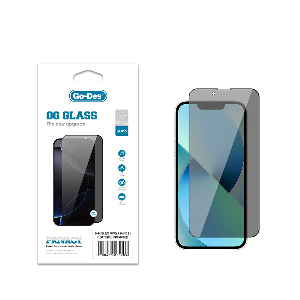 Apple iPhone 13 Go Des OG Glass Privacy Antistatik Temperli Cam Ekran Koruyucu
