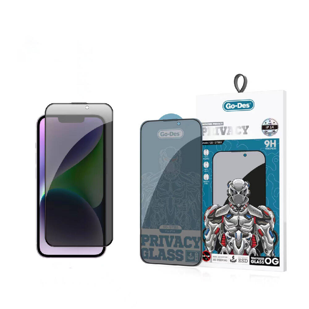 Apple iPhone 14 Go Des 9D Full Cover Privacy Temperli Cam Ekran Koruyucu Siyah