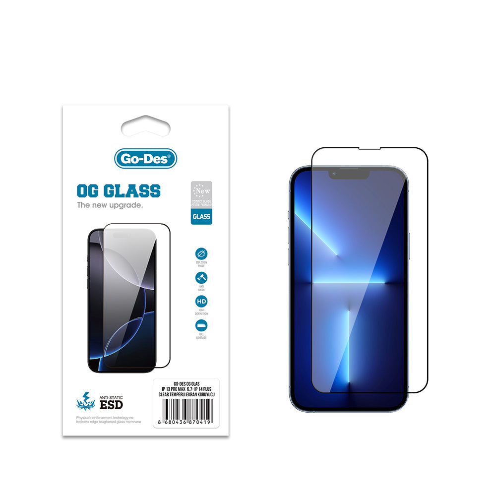 Apple iPhone 14 Plus Go Des OG Glass Antistatik Temperli Cam Ekran Koruyucu