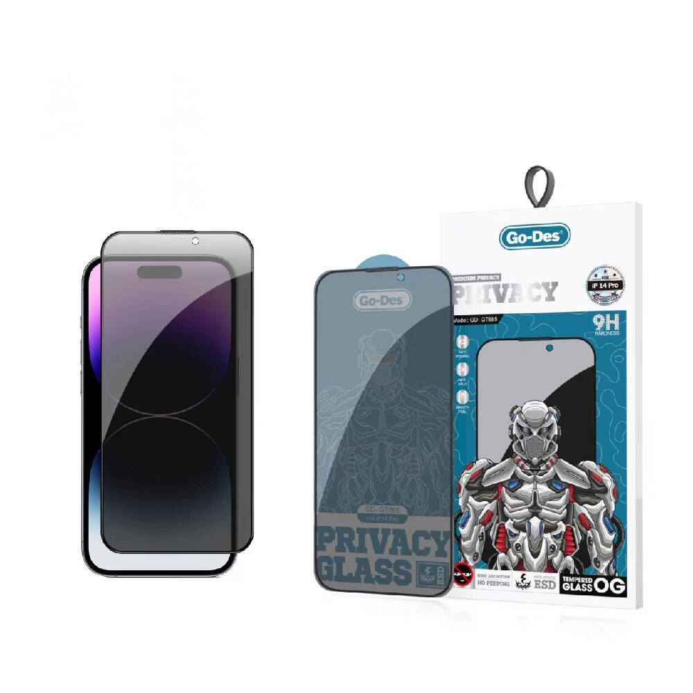 Apple iPhone 14 Pro Max Go Des 9D Full Cover Privacy Temperli Cam Ekran Koruyucu Siyah