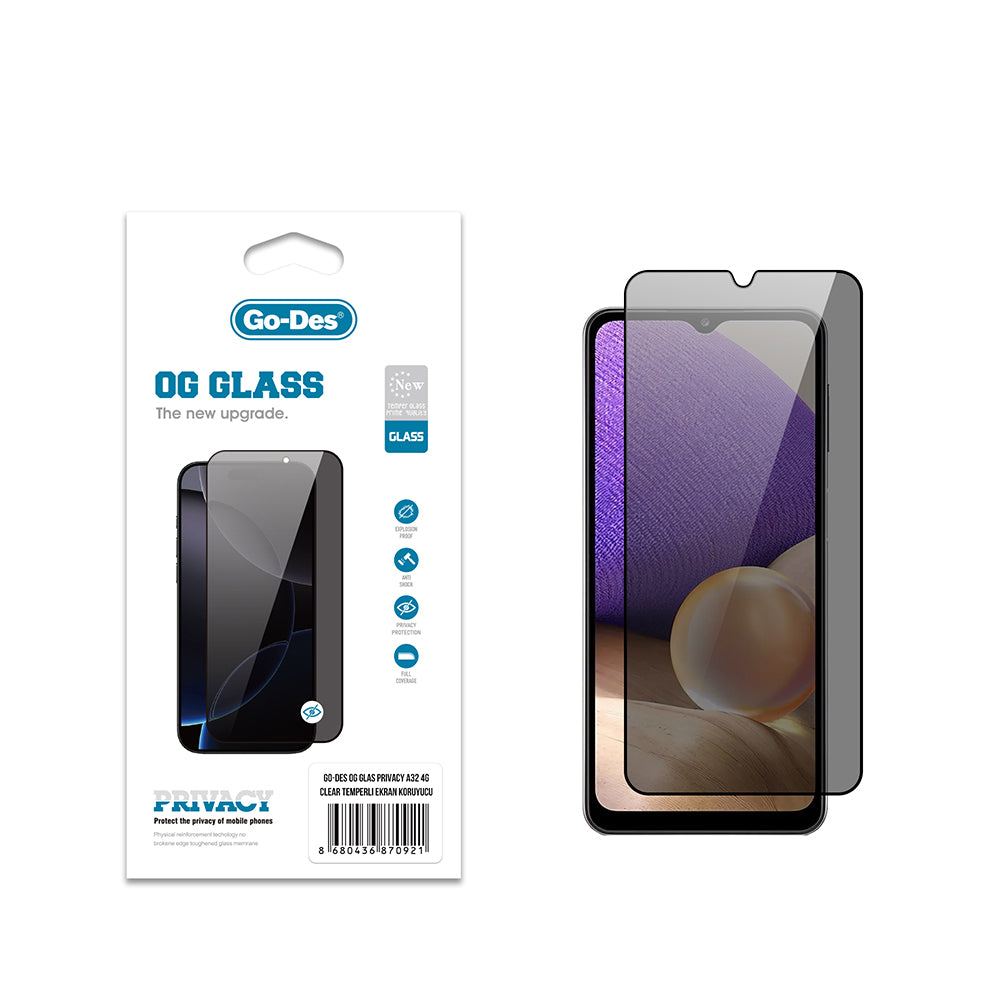 Galaxy A32 4G Go Des OG Glass Privacy Antistatik Temperli Cam Ekran Koruyucu