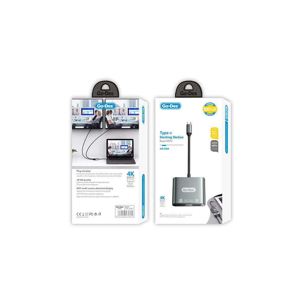 Go Des GD-8289 4K 60 Hz Görüntü Kalitesi Type-C to HDMI Adaptör Gri
