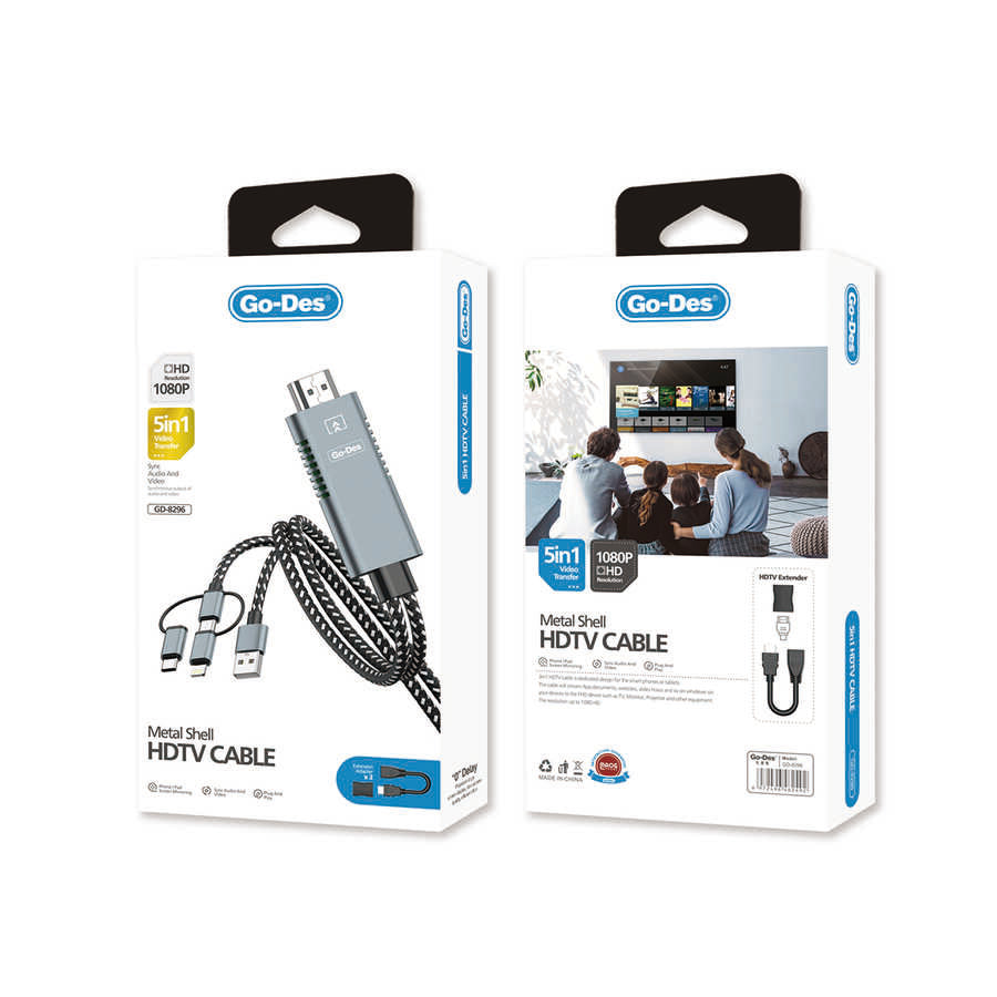 Go Des GD-8296 5 in 1 1080P HD HDMI Kablo Gri