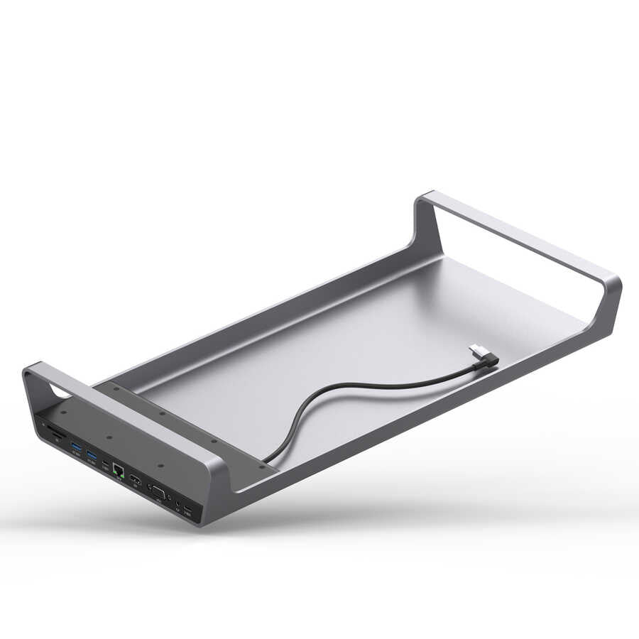 Go Des GD-9128 Hub ve Kablosuz Şarj Destekli Laptop Standı Docking Station Stand Gri