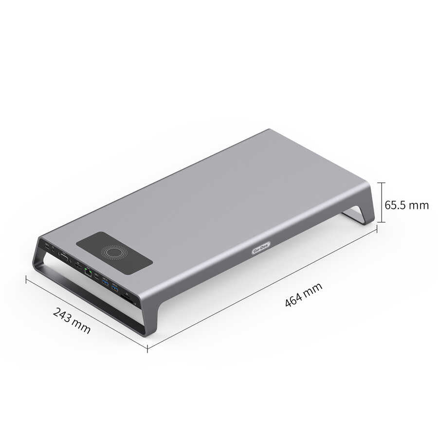 Go Des GD-9128 Hub ve Kablosuz Şarj Destekli Laptop Standı Docking Station Stand Gri