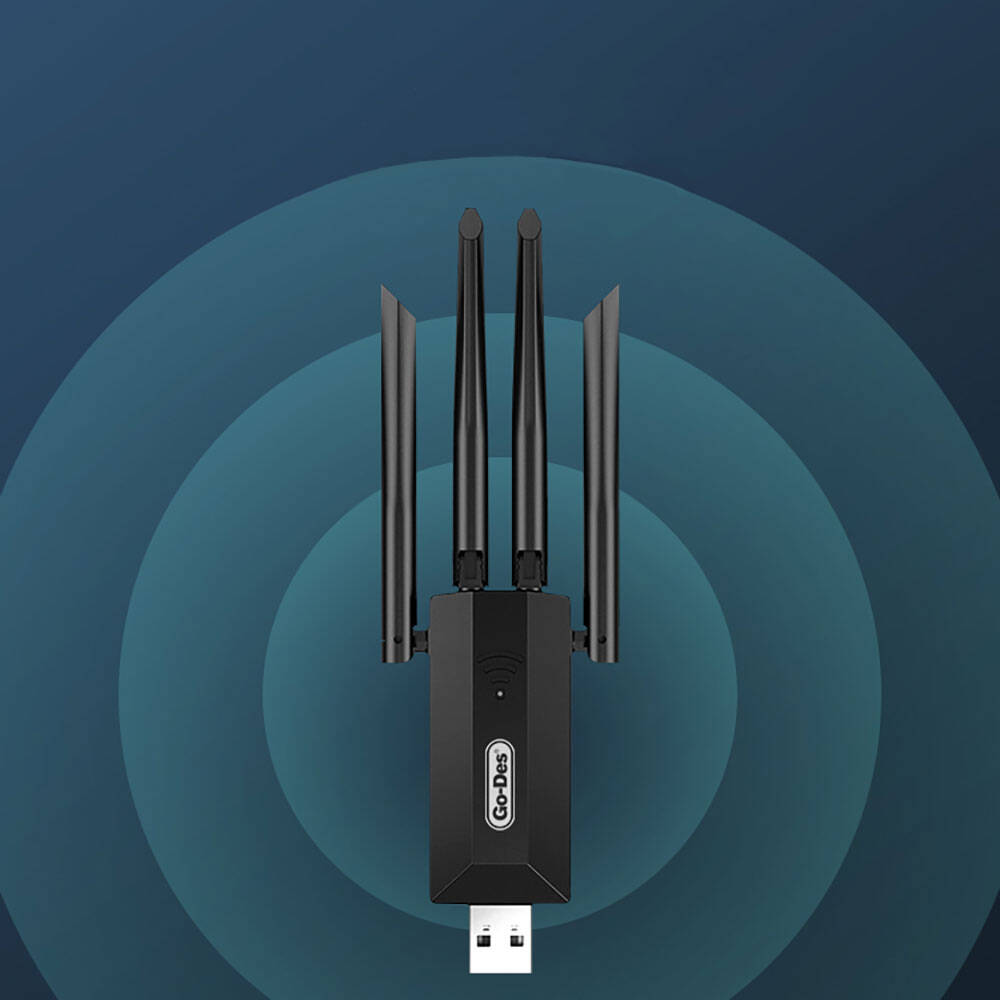 Go Des GD-BT318 Çift Bantlı 1200m 300Mbps 4 Antenli Kablosuz İnternet Sağlayıcı USB WiFi Adaptör Siyah