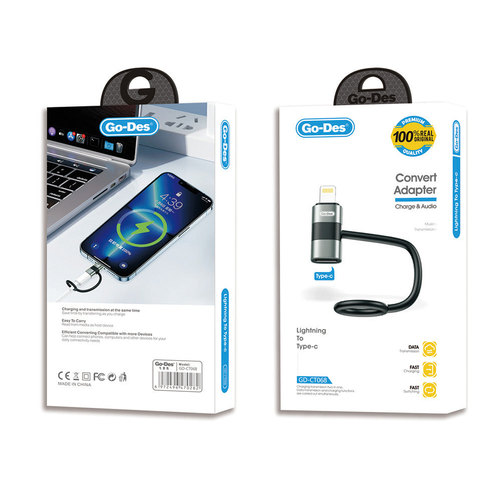 Go Des GD-CT068 Lightning to Type-C Data Ve Hızlı Şarj Adaptörü Siyah