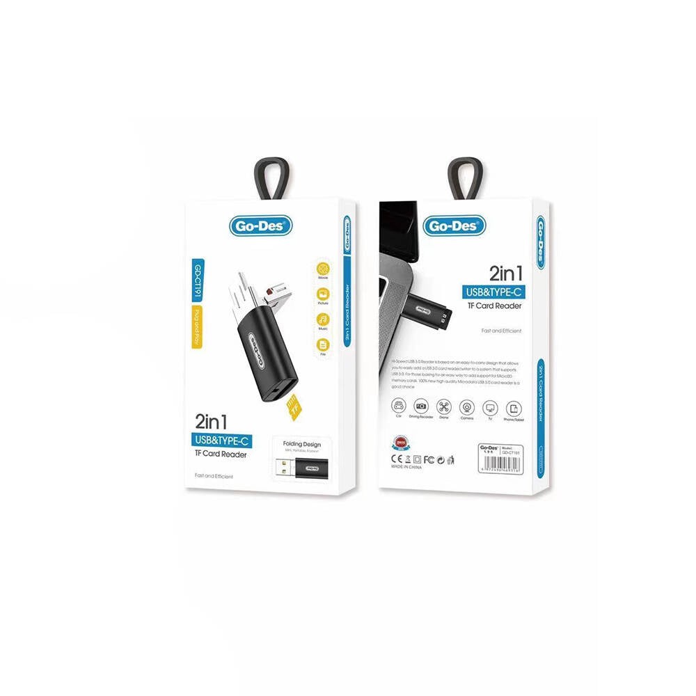 Go Des GD-CT191 TF to USB-A/Type-C 2in1 OTG Hafıza Kart Okuyucu Siyah