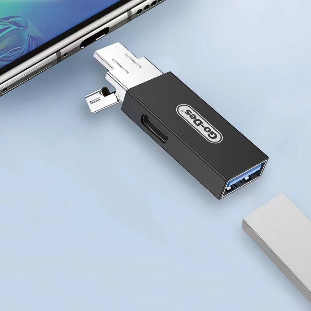 Go Des GD-CT192 USB-A to Type-C ve Type-C to USB-A 4in1 OTG Dönüştürücü Adaptör Siyah