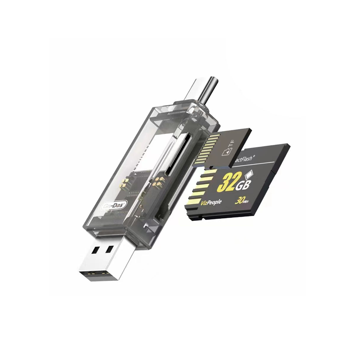 Go Des GD-DK006 Type-C & USB-A Çıkışlı 4 in 1 OTG Hafıza Kart Okuyucu Siyah