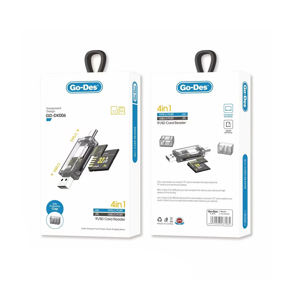 Go Des GD-DK006 Type-C & USB-A Çıkışlı 4 in 1 OTG Hafıza Kart Okuyucu Siyah
