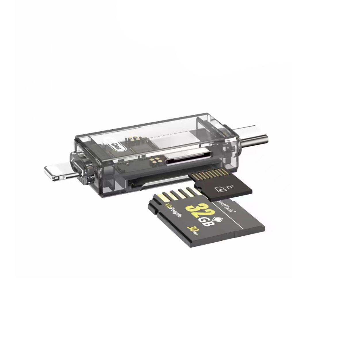 Go Des GD-DK007 Type-C & Lightning Çıkışlı 4 in 1 OTG Hafıza Kart Okuyucu Siyah