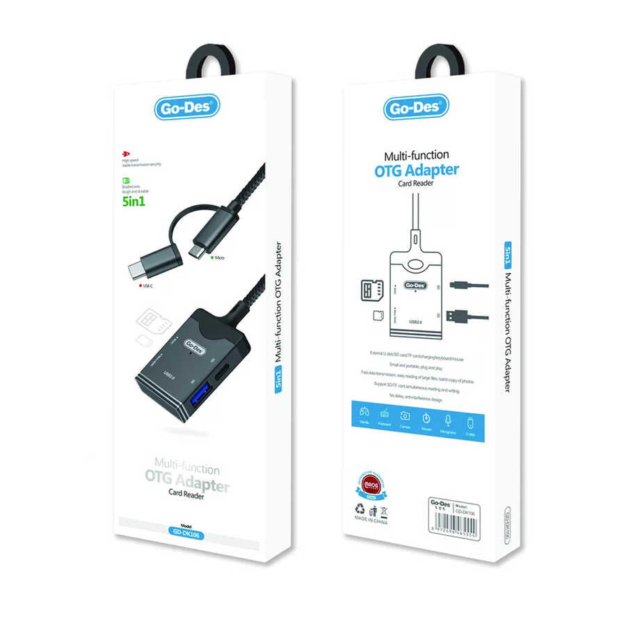 Go Des GD-DK106 5 in 1 OTG Hafıza Kart Okuyucu Siyah