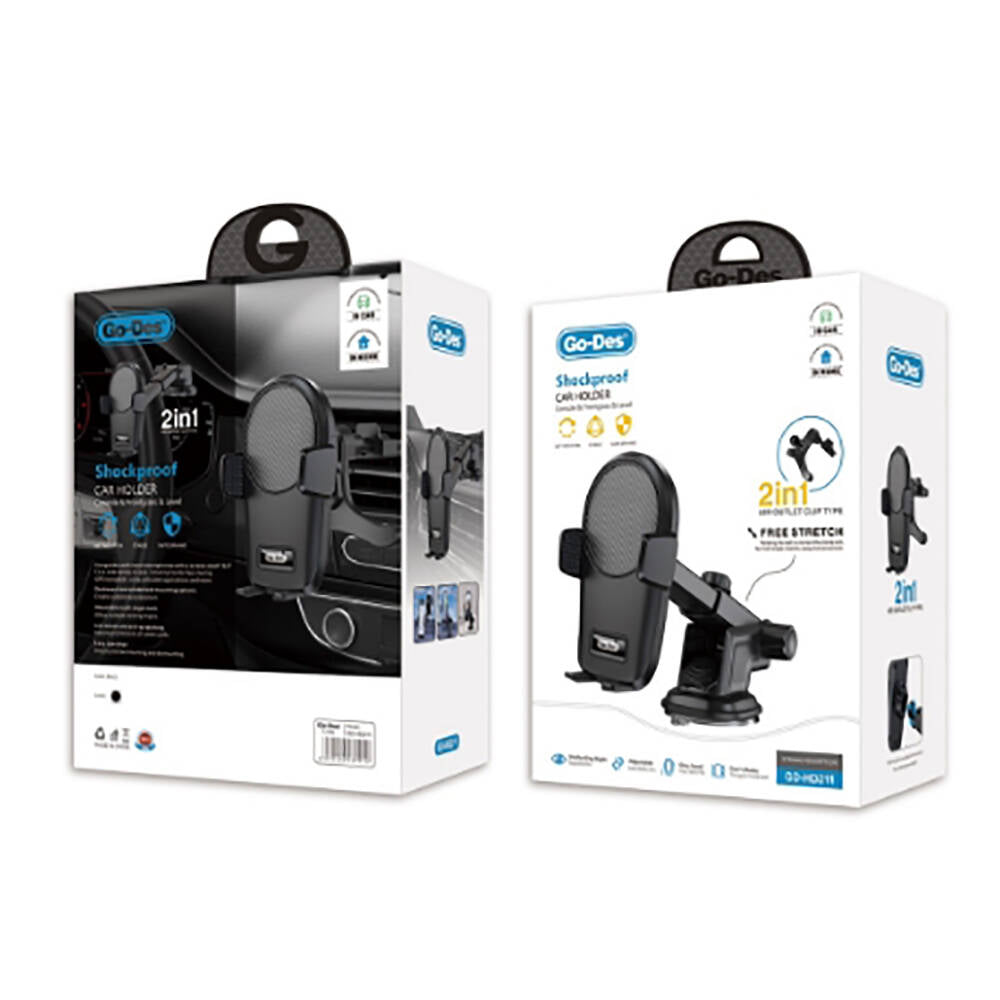Go Des GD-HD211 2 in 1 Araç Telefon Tutucu Siyah