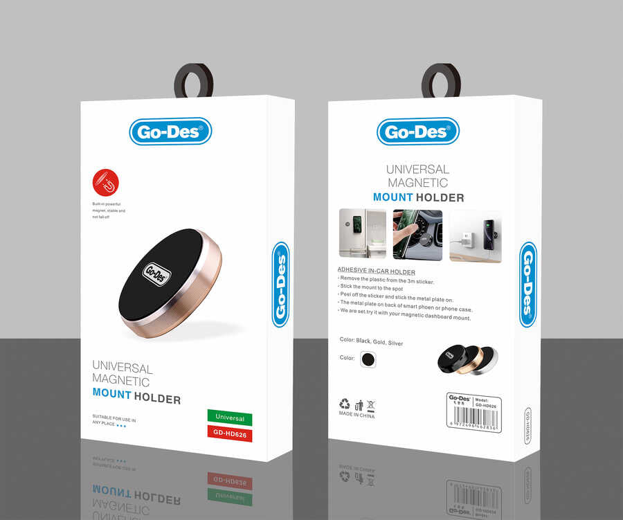 Go Des GD-HD626 Araç İçi Magnetik Telefon Tutucu Yapıştırmalı Tasarım Siyah