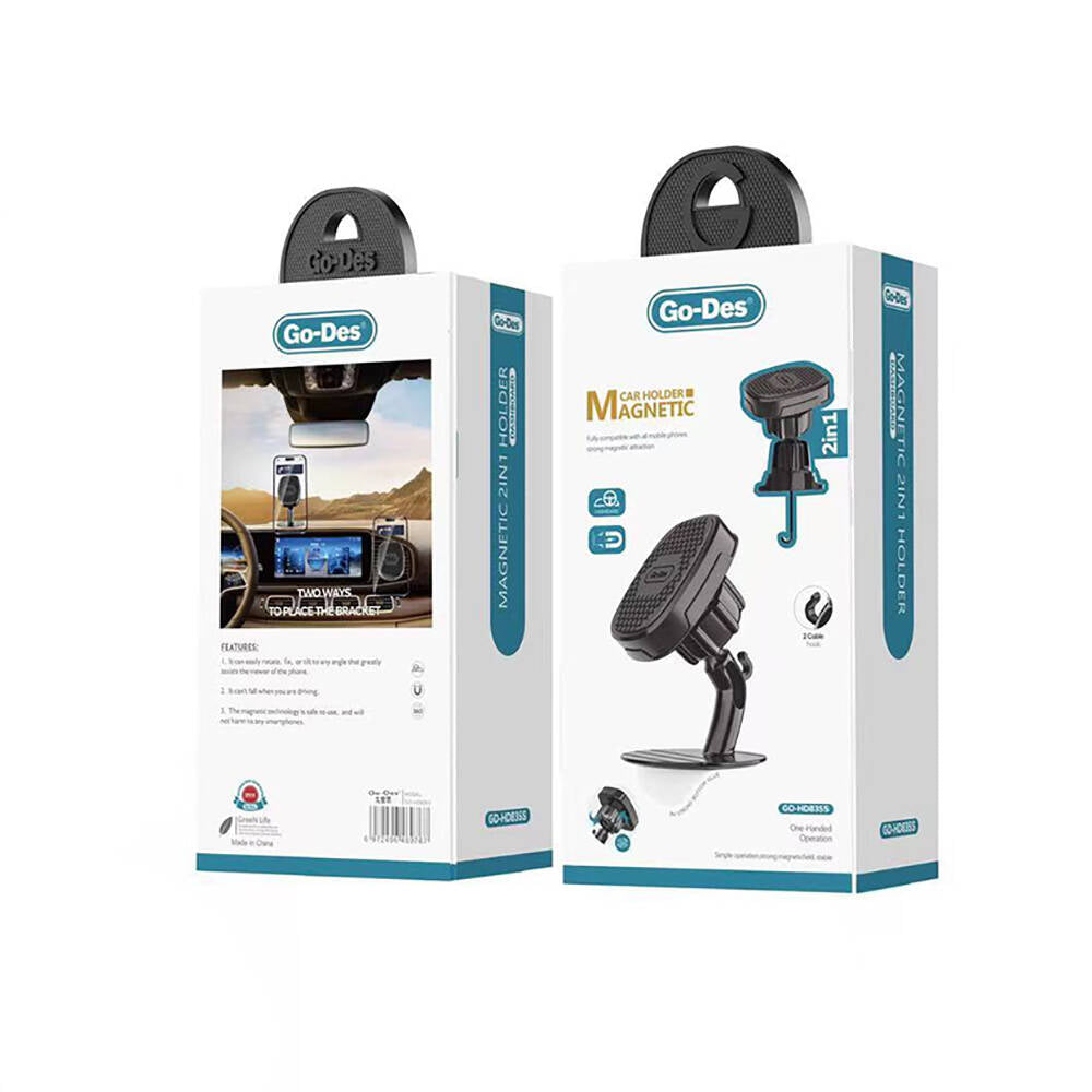 Go Des GD-HD835S Magnetik 360° Dönebilen 2in1 Havalandırma ve Düz Zemin Araç Telefon Tutucu Siyah