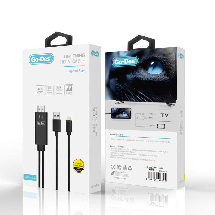 Go Des GD-HM806 Lightning To HDMI Kablo Siyah