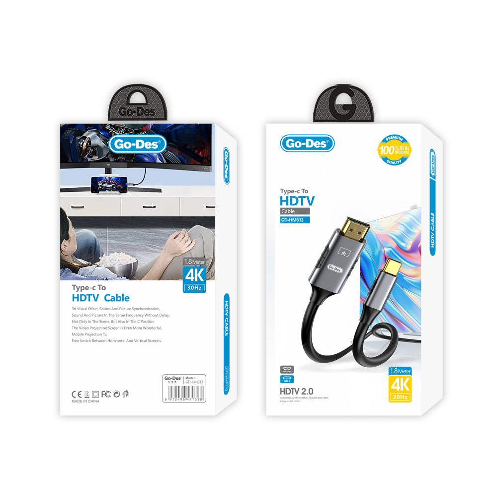 Go Des GD-HM813 Type-C to HDTV Kablo 1.8M Gri