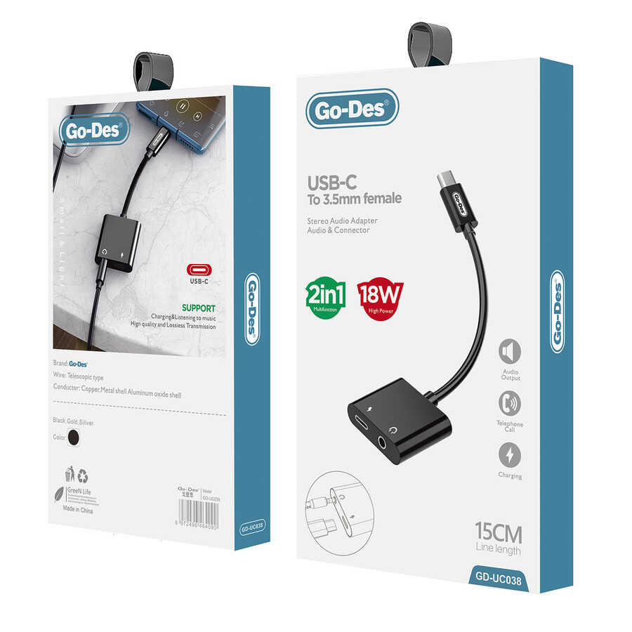 Go Des GD-UC038 Type-C To 3.5mm Dönüştürücü Siyah