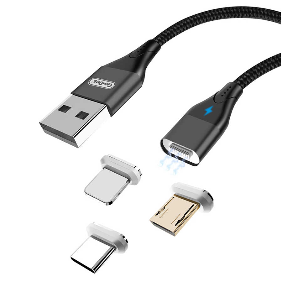 Go Des GD-UC501 3 in 1 Magnetic Fast Charger & SYNC Kablo Siyah