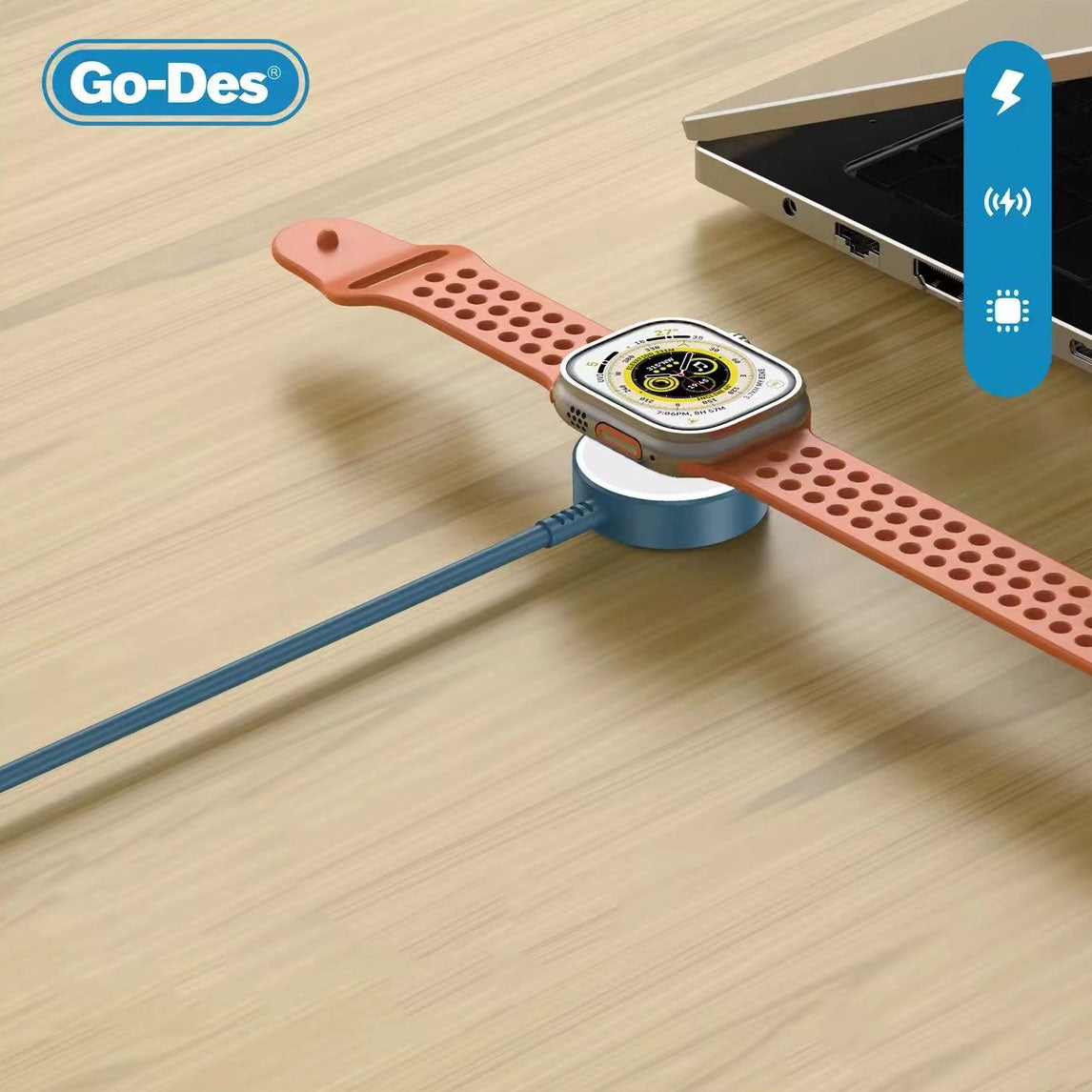 Go Des GD-UC608 Apple Watch Serisi Akıllı Saat Wireless 2 in 1 PD - Usb Hızlı Şarj Kablosu Royal Mavi