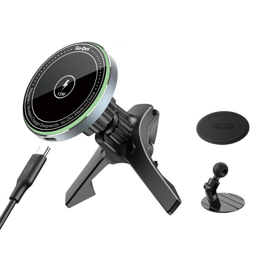 Go Des GD-WL289 Magnetik Wireless Kablosuz Şarjlı 2 in 1 Araç İçi Telefon Tutucu Siyah
