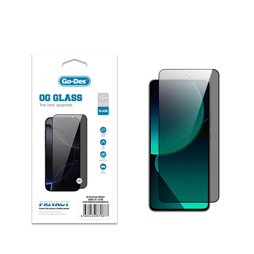Xiaomi Mi 13T Go Des OG Glass Privacy Antistatik Temperli Cam Ekran Koruyucu Siyah