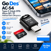 Go Des Ac-54 Type-C Çıkışlı Otg Micro Sd TF Hafıza Kart Okuyucu Siyah Tak Çalıştır
