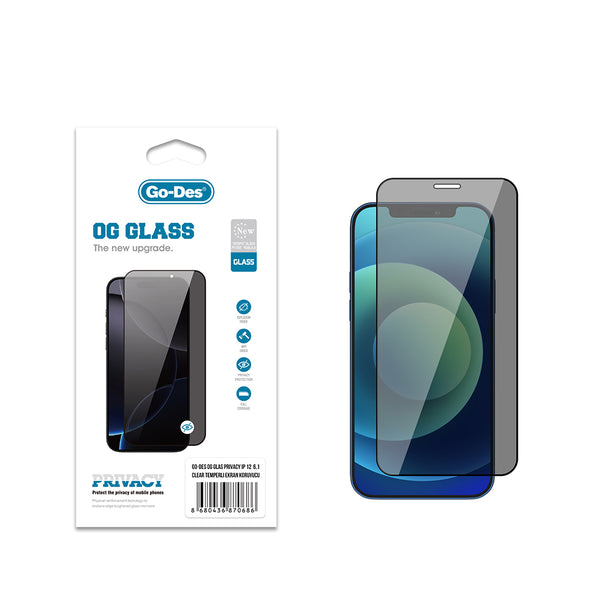 Apple iPhone 12 Go Des OG Glass Privacy Antistatik Temperli Cam Ekran Koruyucu