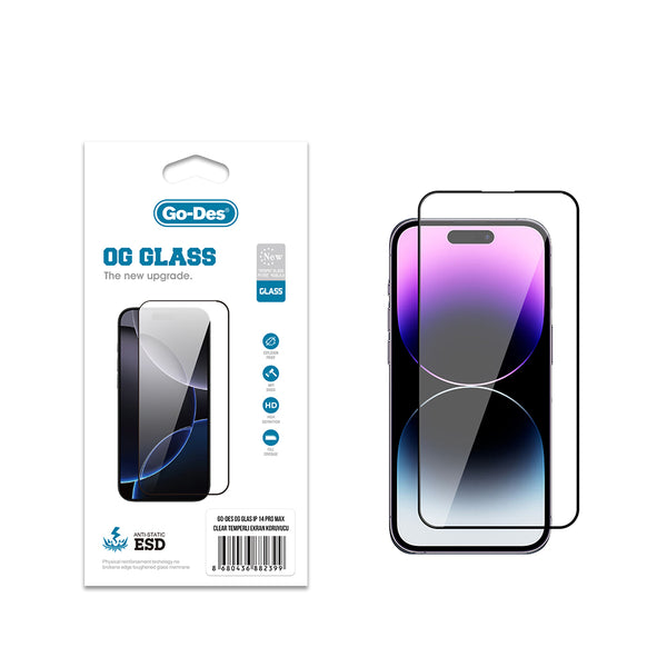 Apple iPhone 14 Pro Max Go Des OG Glass Antistatik Temperli Cam Ekran Koruyucu