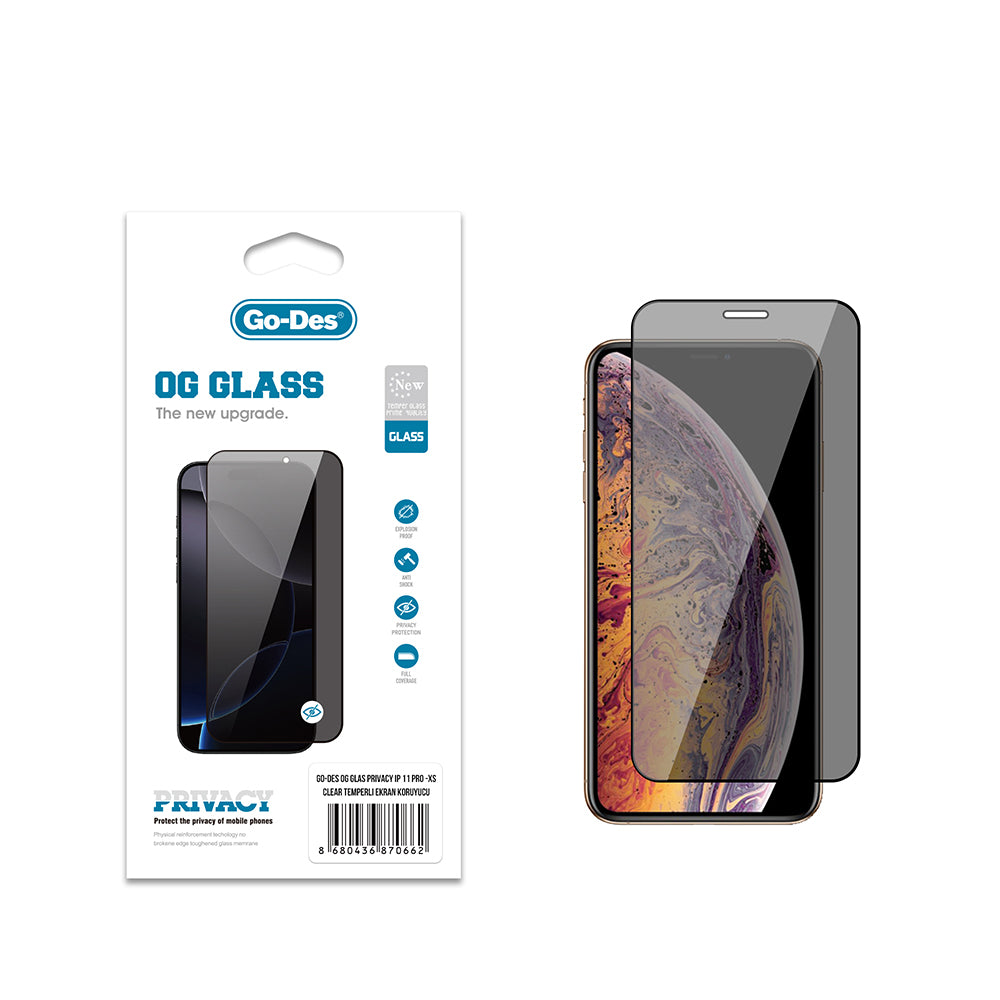 Apple iPhone XS 5.8 Go Des OG Glass Privacy Antistatik Temperli Cam Ekran Koruyucu
