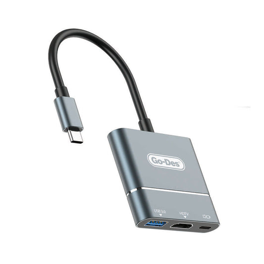 Go Des GD-6827 Type-C to HDTV 3 in 1 Dönüştürücü Adaptör Gri
