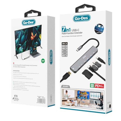 Go Des GD-6831 7 in 1 Type-C Hub Siyah