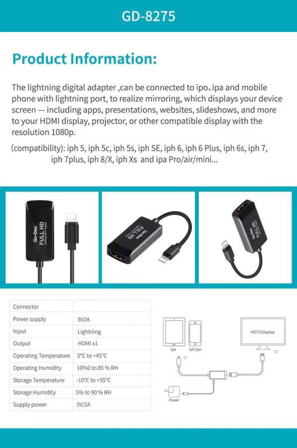 Go Des GD-8275 Lightning Av Kablo Siyah