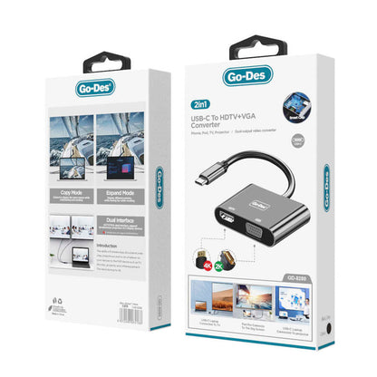 Go Des GD-8280 Type-C To HDTV+VGA Dönüştürücü Siyah