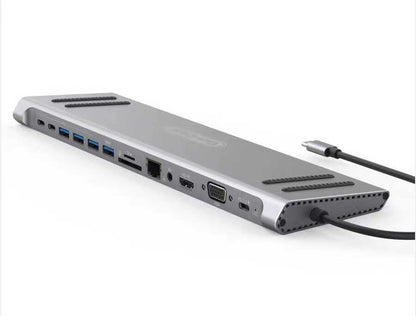 Go Des GD-9120 14 in 1 Stand Özellikli Type-C Hub SD Kart-RJ45-HDMI-VGA-Usb Çoğaltıcı Gri