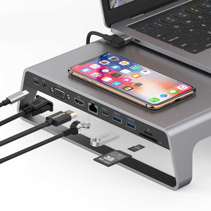 Go Des GD-9128 Hub ve Kablosuz Şarj Destekli Laptop Standı Docking Station Stand Gri