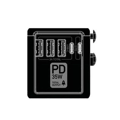 Go Des GD-B616 Çoklu Universal TR/US/UK/AUS/EU Uyumlu Şarj Adaptörü Max 35W Siyah