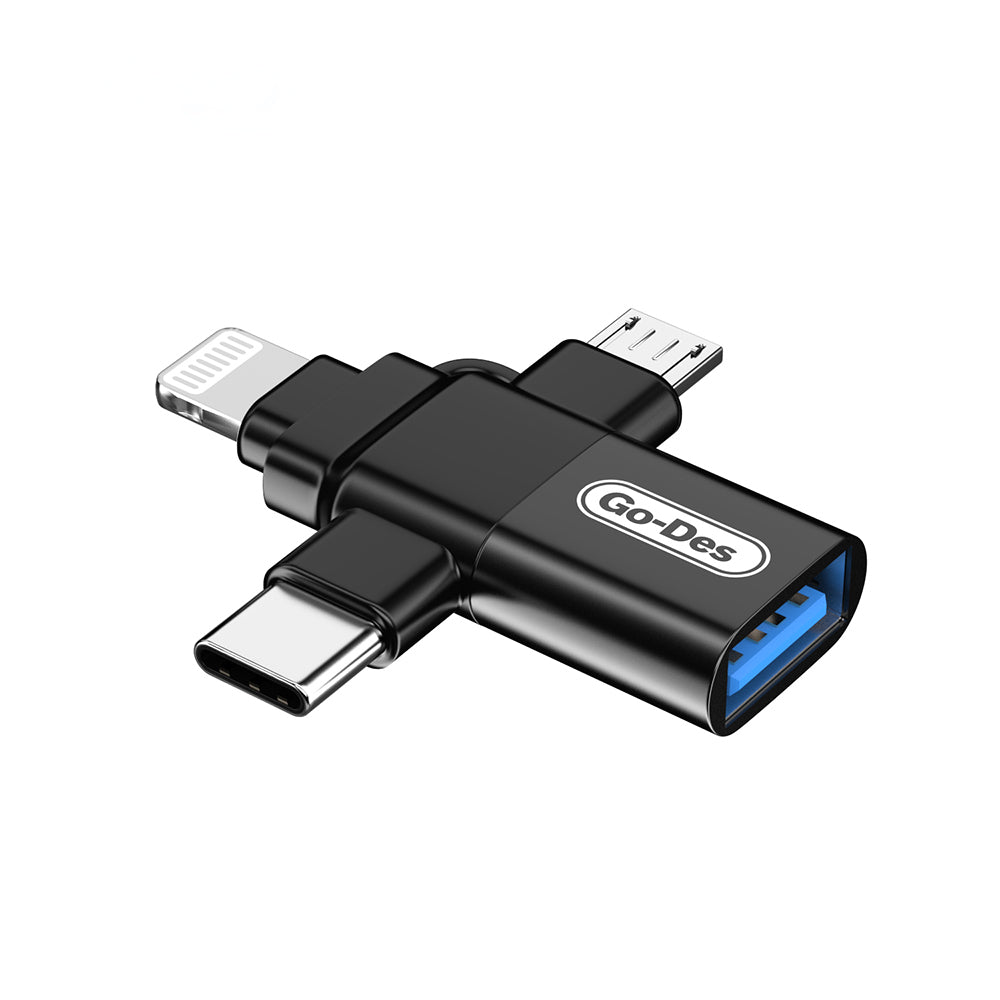 Go Des GD-CT196 4in1 Type-C+Lightning+Micro+USB3.0 OTG Dönüştürücü Adaptör