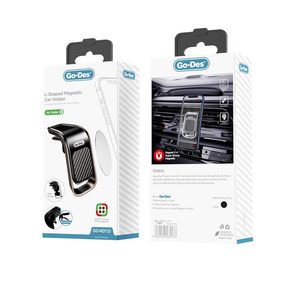 Go Des GD-HD733 L-Shaped Magnetic Araç Telefon Tutucu Siyah