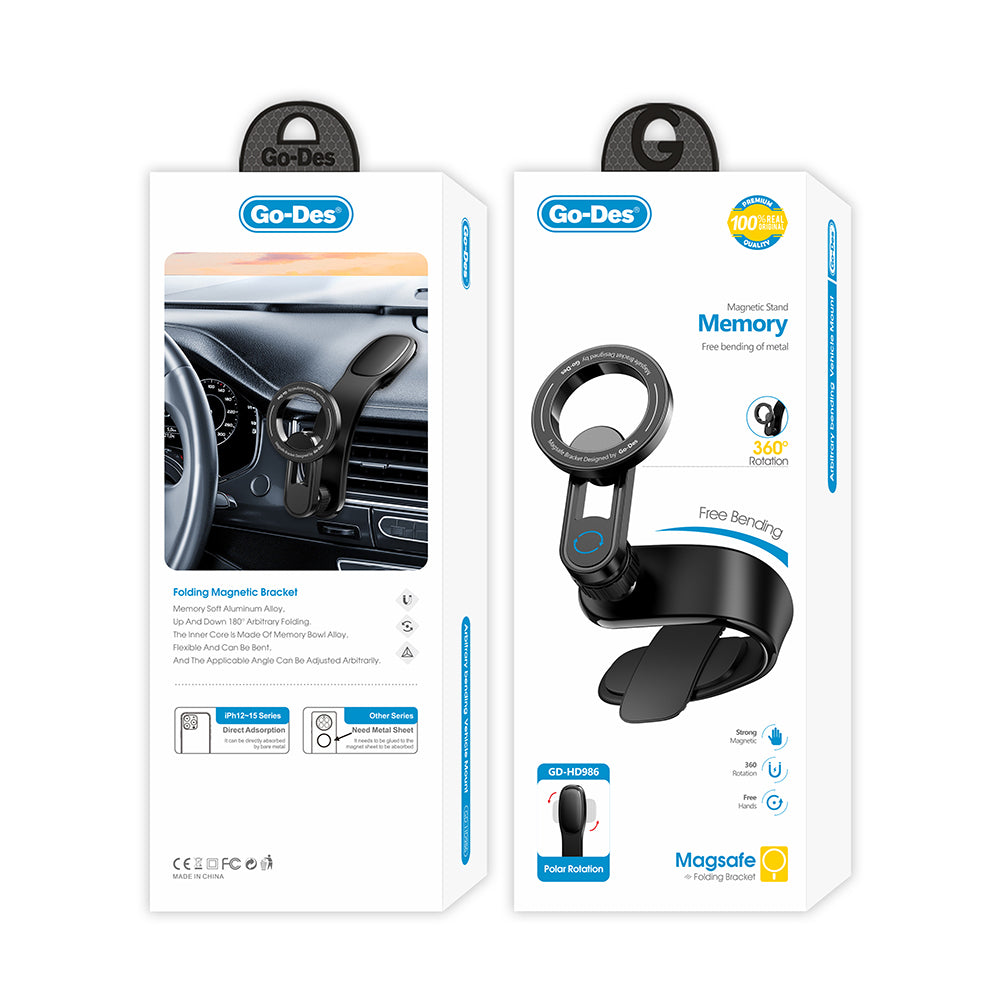 Go Des GD-HD986 Magnetik M-safe Uyumlu Bükülebilen Eğimi ve Düz Zemin Araç Telefon Tutucu