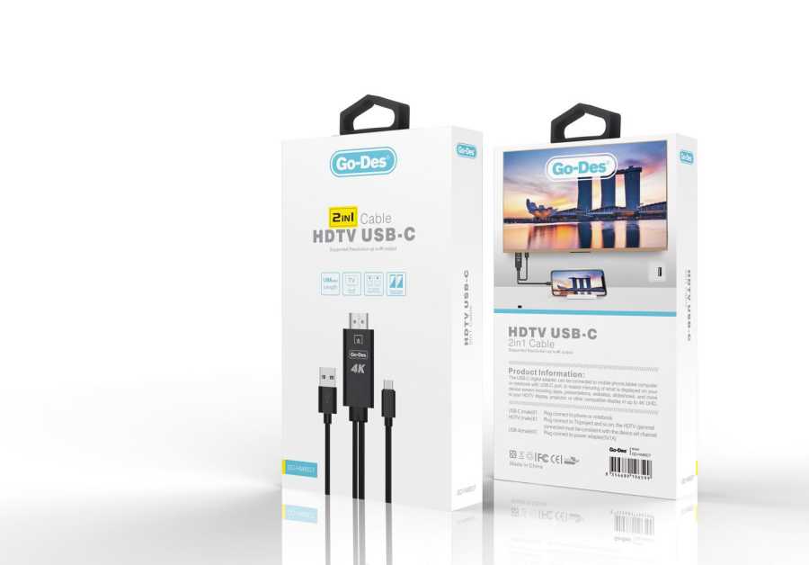 Go Des GD-HM807 2 in 1 Usb-C HDTV Kablo Siyah
