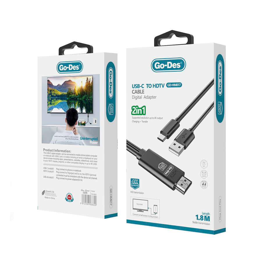 Go Des GD-HM817 2 in 1 4K UHD HDMI Kablo Siyah