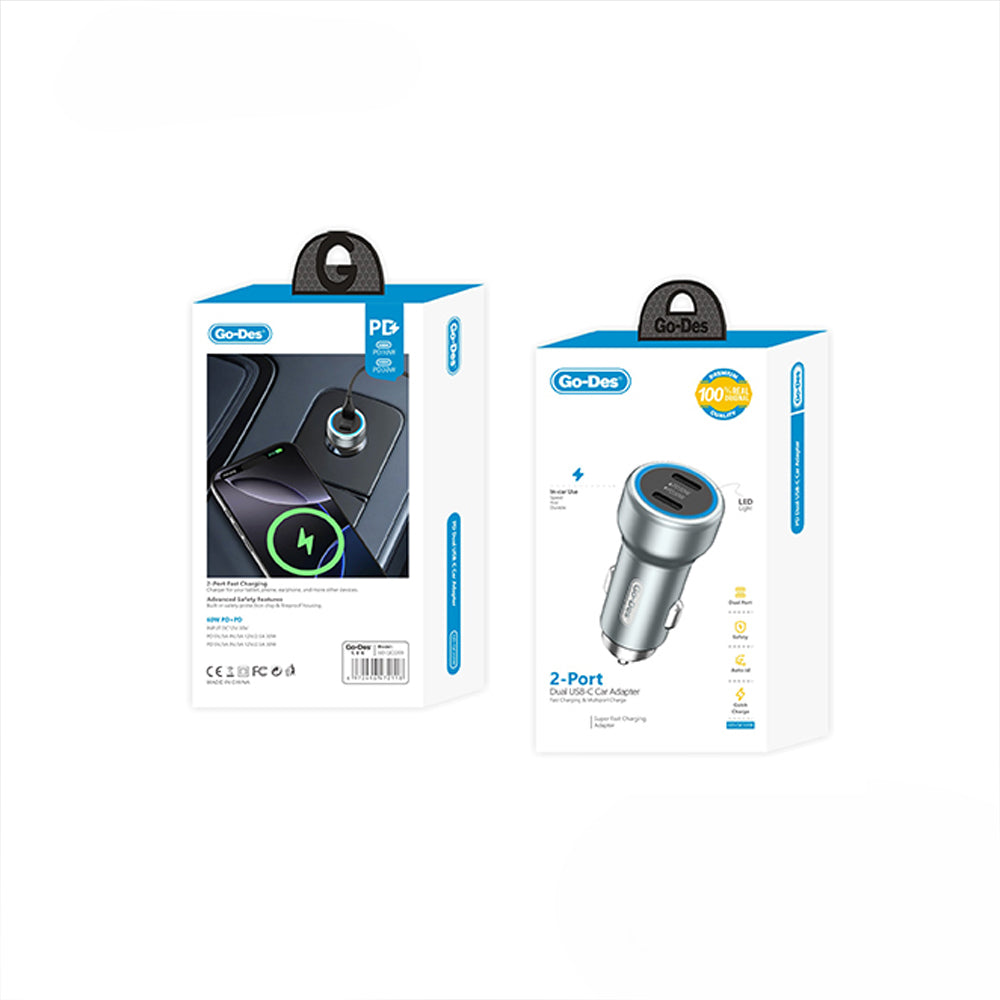Go Des GD-QC2208 Hızlı Şarj Özellikli LED Aydınlatmalı Araç Şarj Başlığı 30W