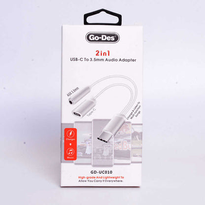 Go Des GD-UC010 2 in 1 Usb-C To 3.5mm Audio Adaptör Gri