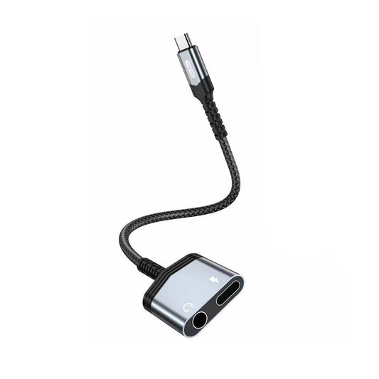 Go Des GD-UC072 3.5mm Jack Girişli Type-C 2in1 Şarj ve Ses Adaptörü Gri