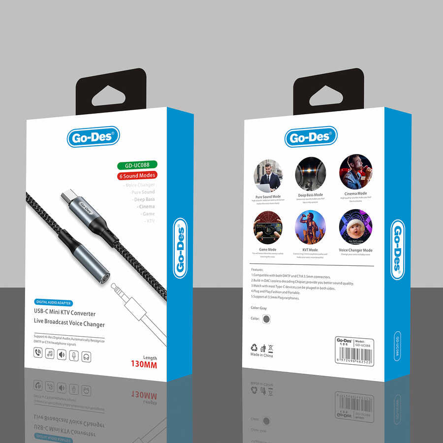 Go Des GD-UC088 Type-C To 3.5mm Çevirici Siyah