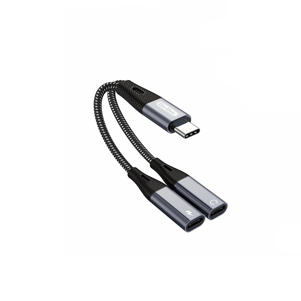 Go Des GD-UC163 Type-C 2in1 Şarj ve Ses Kablosu Siyah