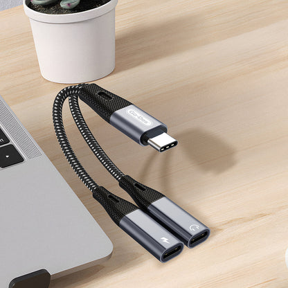 Go Des GD-UC163 Type-C 2in1 Şarj ve Ses Kablosu Siyah